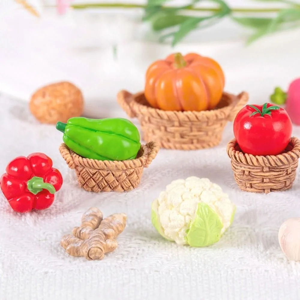 Cute Vegetable Figurines Miniatures Mini Resin Crafts Simulation Vegetable Basket DIY Realistic Vegetable Model