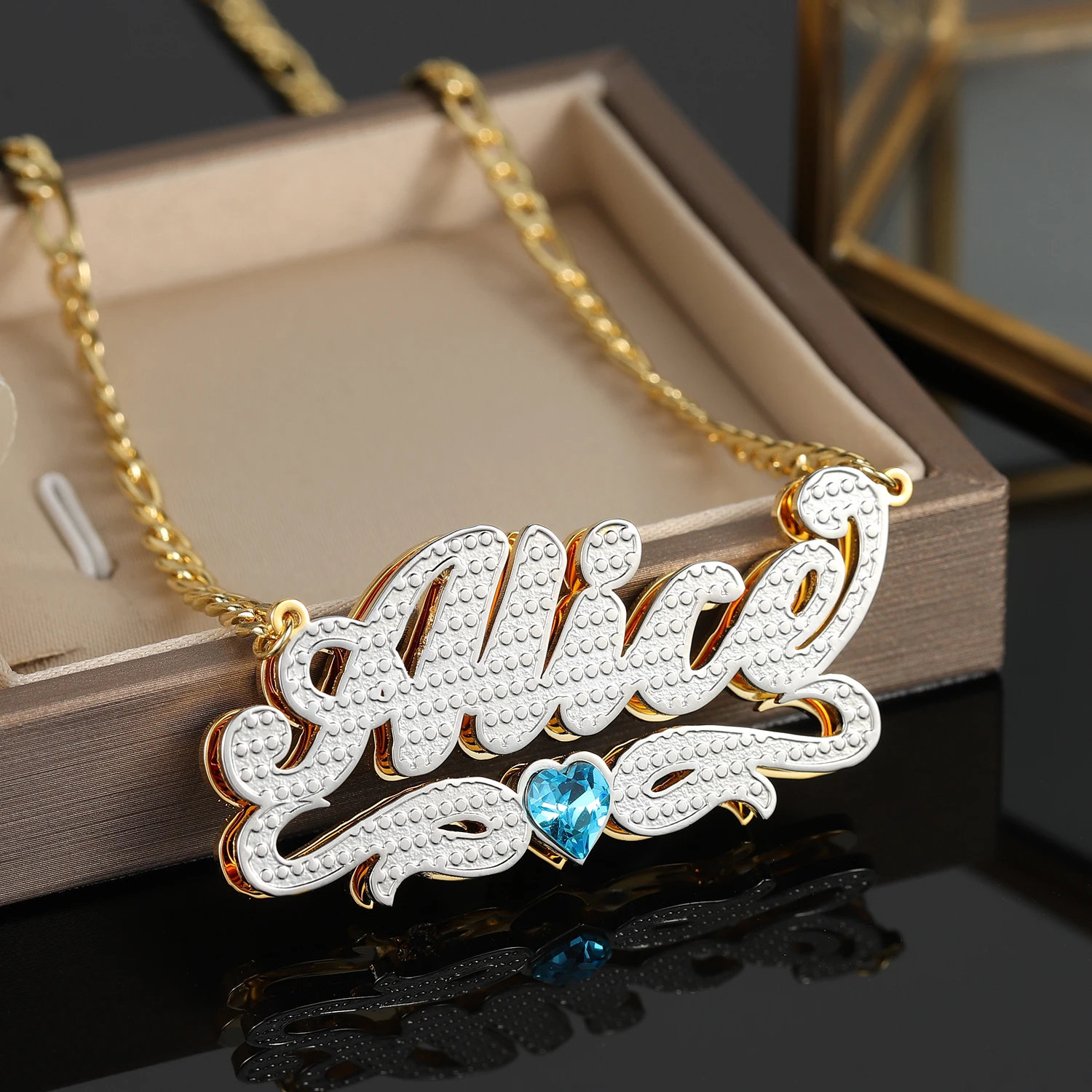 

Personalized Double Layer Necklace Crystal Birthstone Custom Name Pendant 18k Gold Plated 2024 New Fashion Christmas Gift