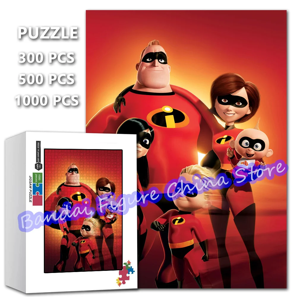 

The Incredibles Disney Cartoon Print Puzzle 300/500/1000 Pieces Superman Family Anime Jigsaw Puzzle for Kids Education Toys