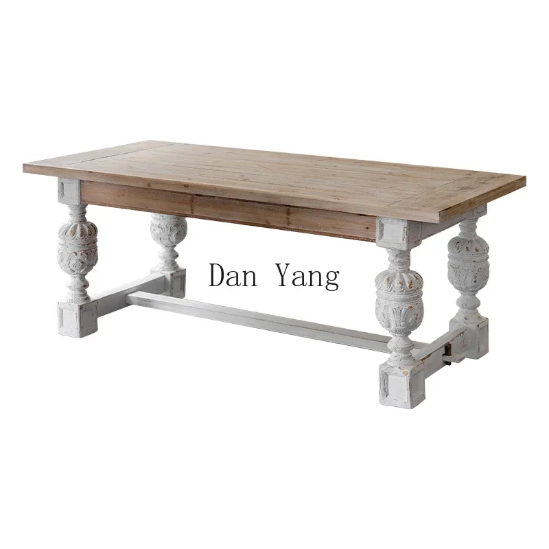 

Cyh solid wood dining table villa homestay home long table negotiation column carving creative workbench