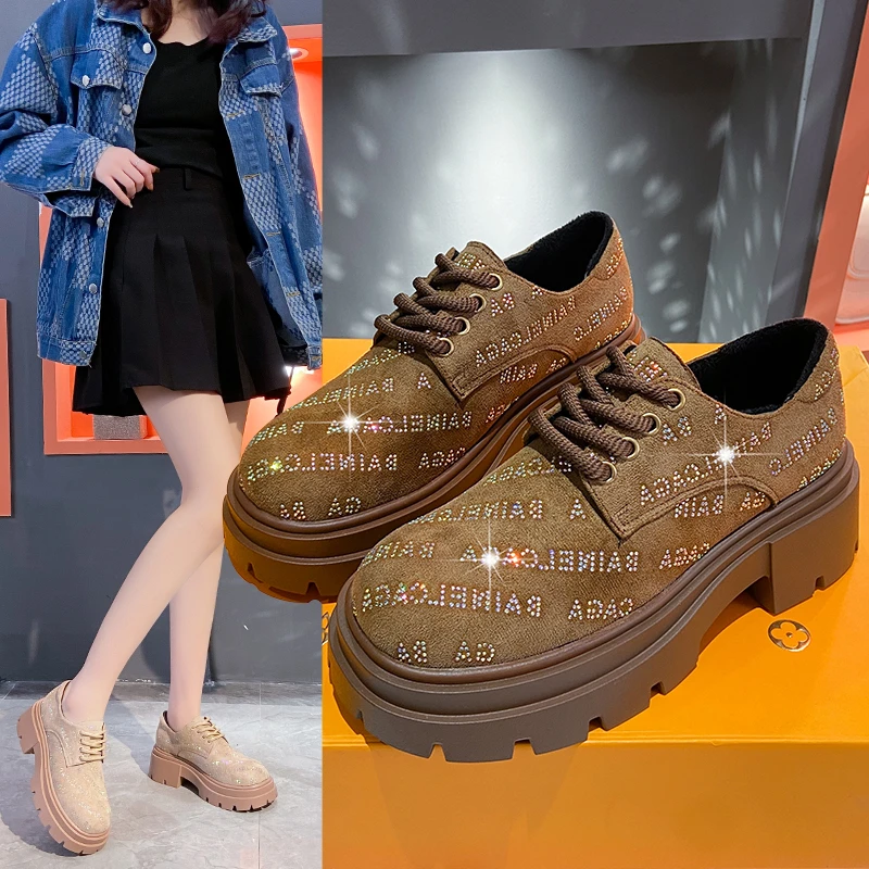 

High Appearance Level Lace-up Muffin Thick Bottom Fashion Rhinestones Fashion All Comfortable Non-slip Breathable Women's Shoes