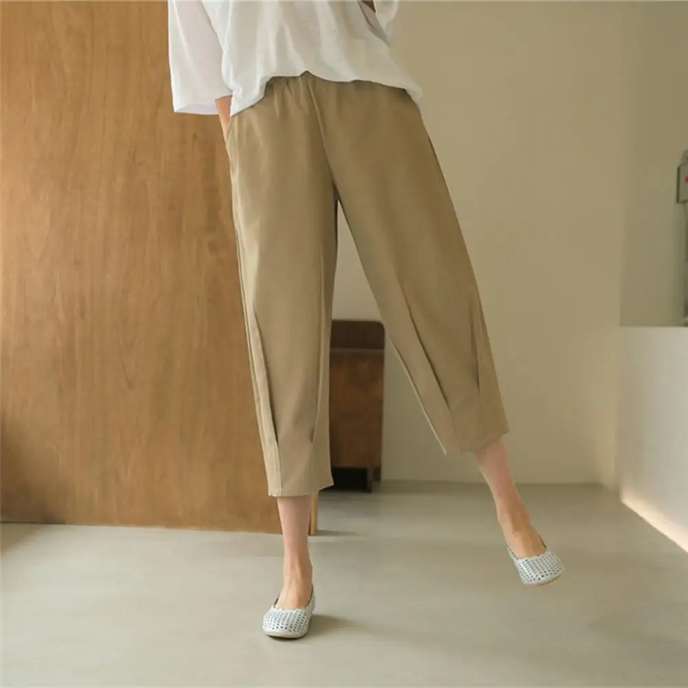 

Soft Comfortable Trousers Summer Women's Elastic Waist Cropped Trousers Lightweight Breathable Pants for Daily Wear Casual Loose