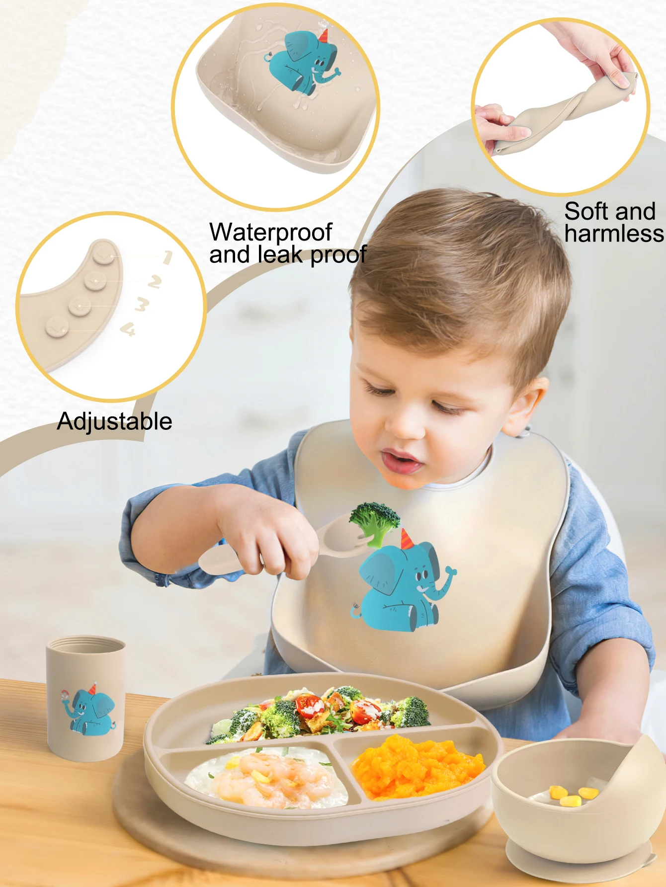 6Pcs Baby Silicone Feeding Sets Suction Cup Bowl Dishes Kids Spoon Fork Feeding Snack Cup Personalized Name Baby\'s Tableware