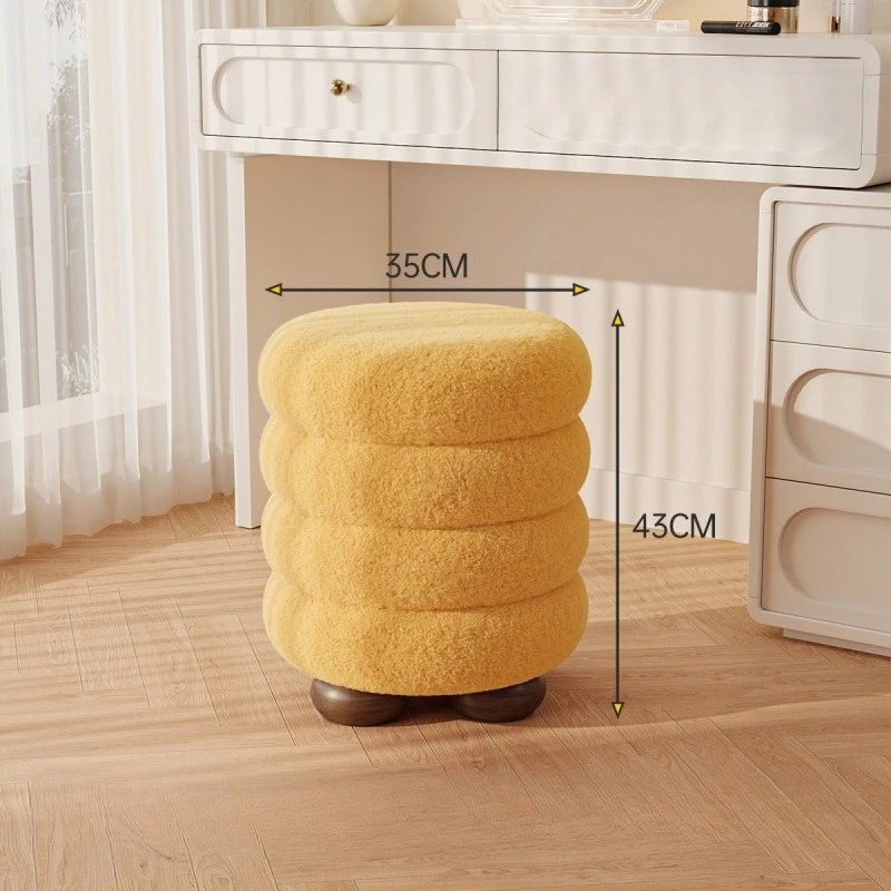Modern Makeup Chair Leisure Ottomans Chair Wood Round Pulley Chair for Home Shoe Changing Stool Footstool image 5