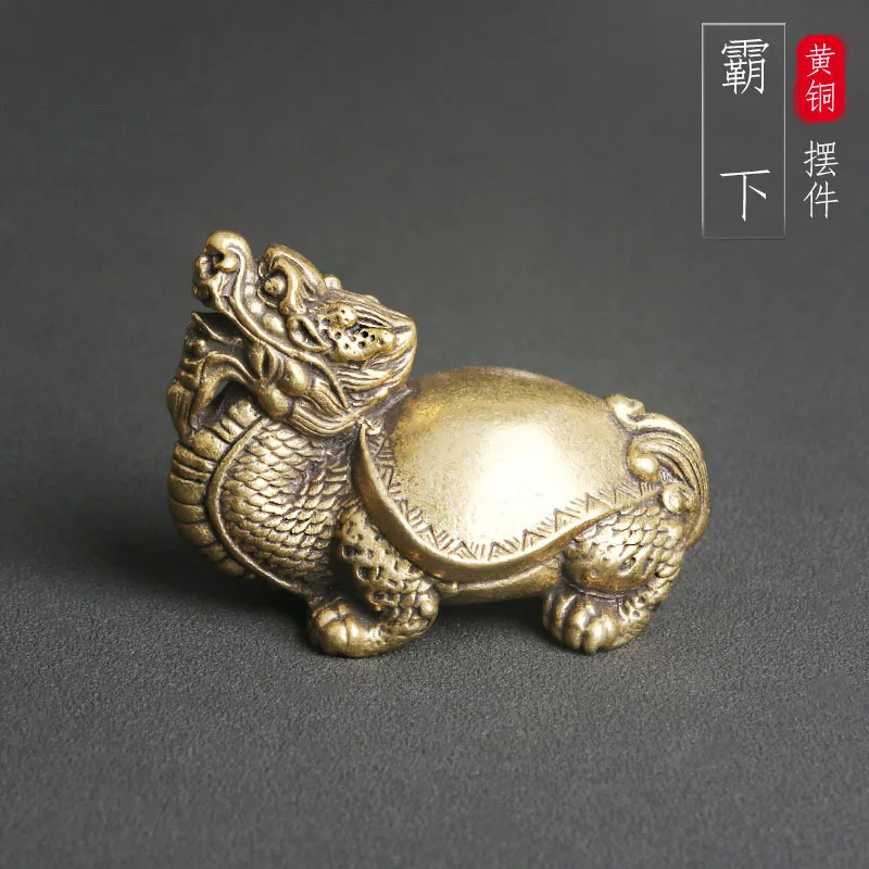 Brass tuba under the desktop ornaments, Nafu dragon turtle paperweight, play tea pet ornaments, handicrafts old