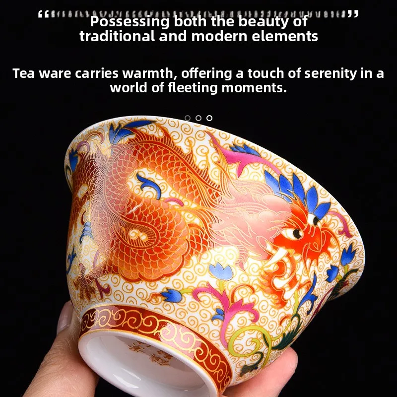 Chinese Ceramic Enamel Covered Bowl Tea Cup Household Large Three Piece Single Tea Set Gaiwan Gift Traditional Covered Tea Cup