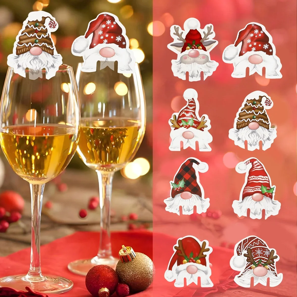 16PCS Christmas Wine Cup Cards Gnome Style Christmas Ornaments Navidad Noel Happy New Year 2025 Gift Ideas Xmas Decor 2024