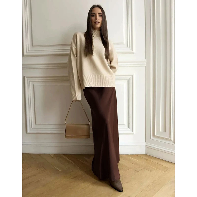 

Spring Summer Women Designer Fish Tail Skirts Lady Fashion High Waisted Satin Skirts Girls Slim Fit Thin Mid-Long Skirts