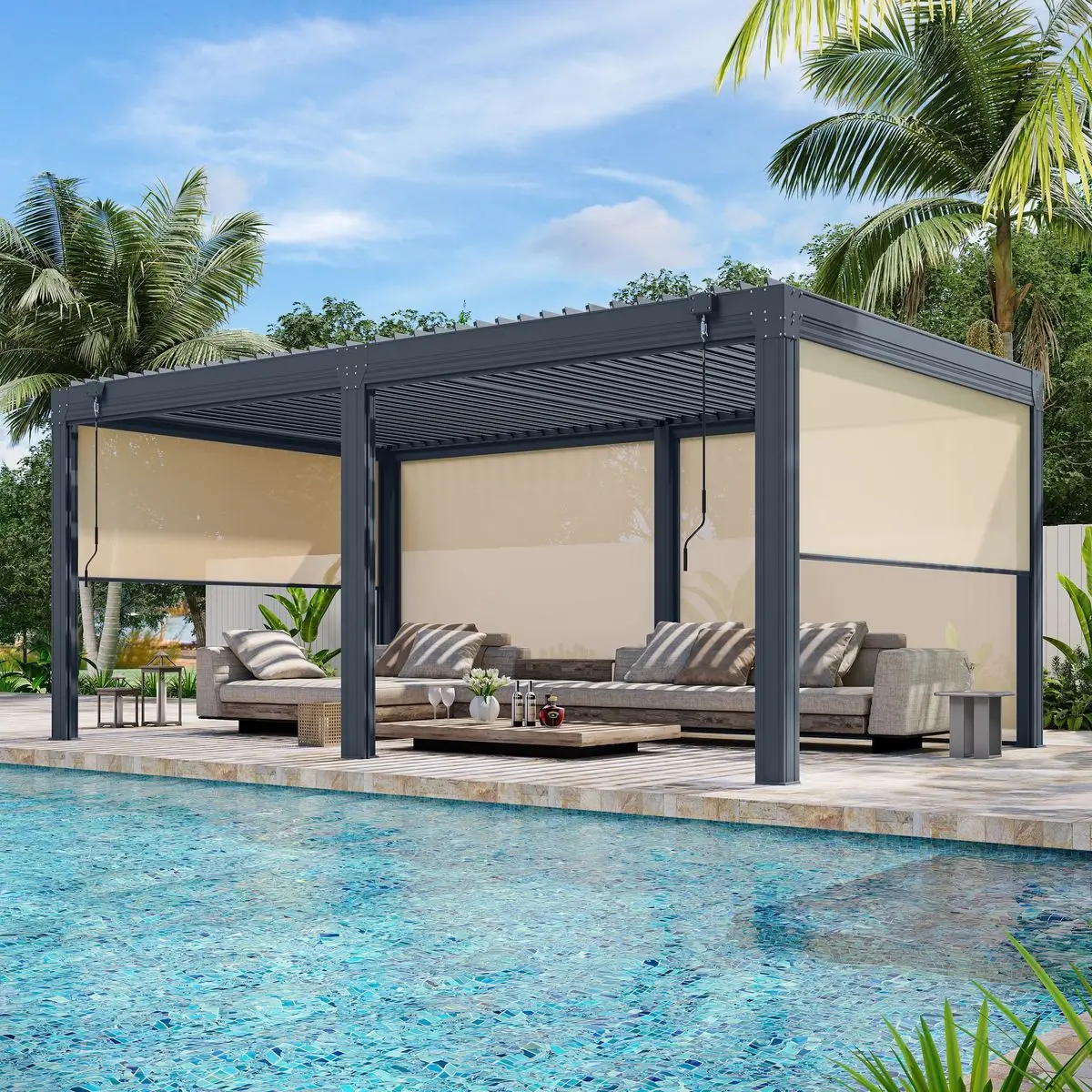 

With Drainage System Outdoor Aluminum Made Pavilion Affordable and Durable Gazebo Windproof and Rainproof Viewing Pergola