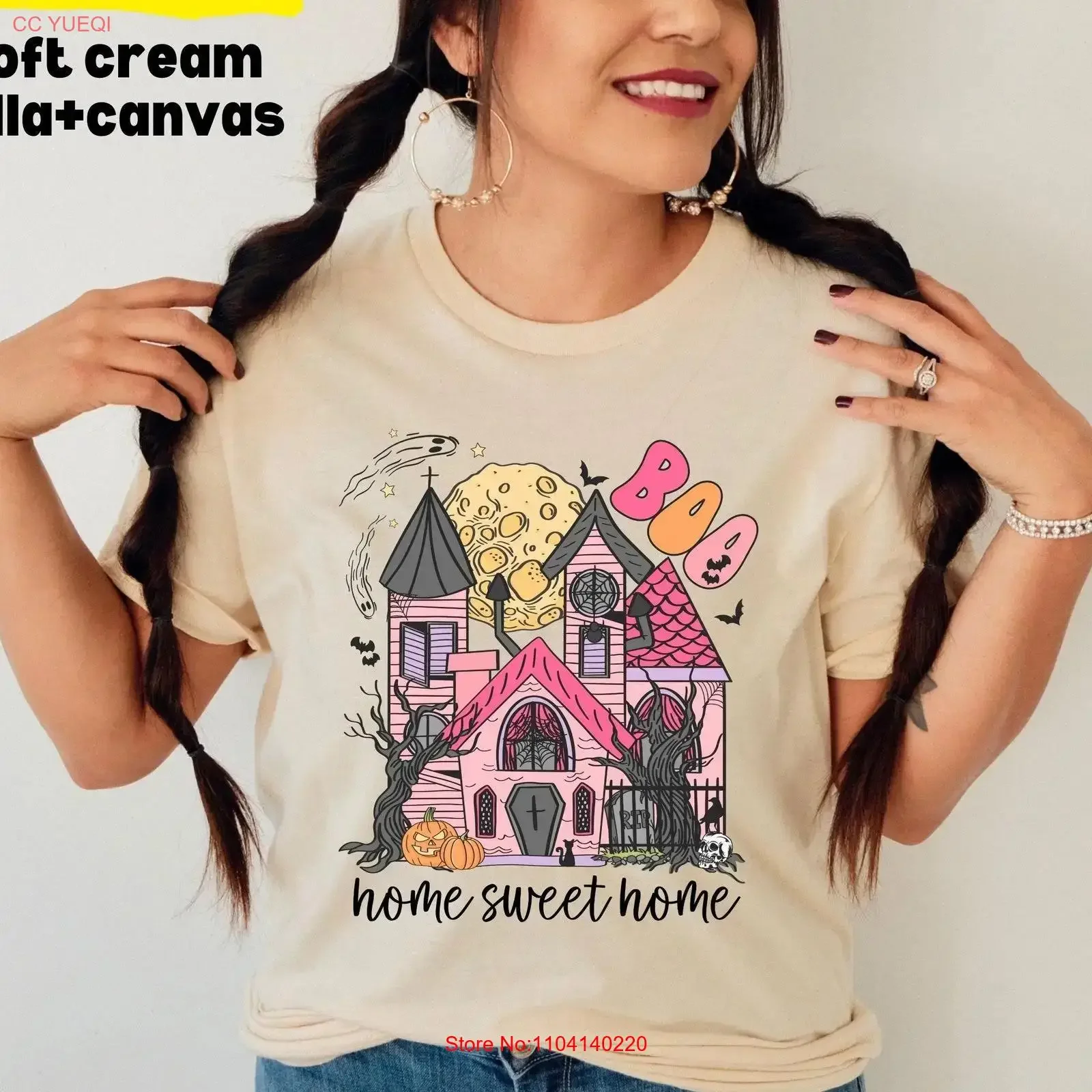 

Футболка Haunted House Boo Home Sweet Ghosts and Ghouls, забавная футболка с призраком «Я люблю мои домики», винтажная, универсальная