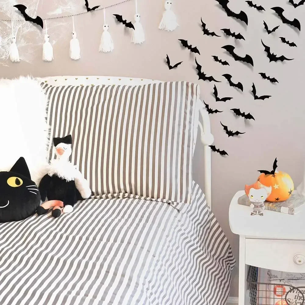 12-120pcs Halloween Decoration 3D Black PVC Bat Halloween Party DIY Decor Wall Sticker Bar Room Halloween Party Scary Decos