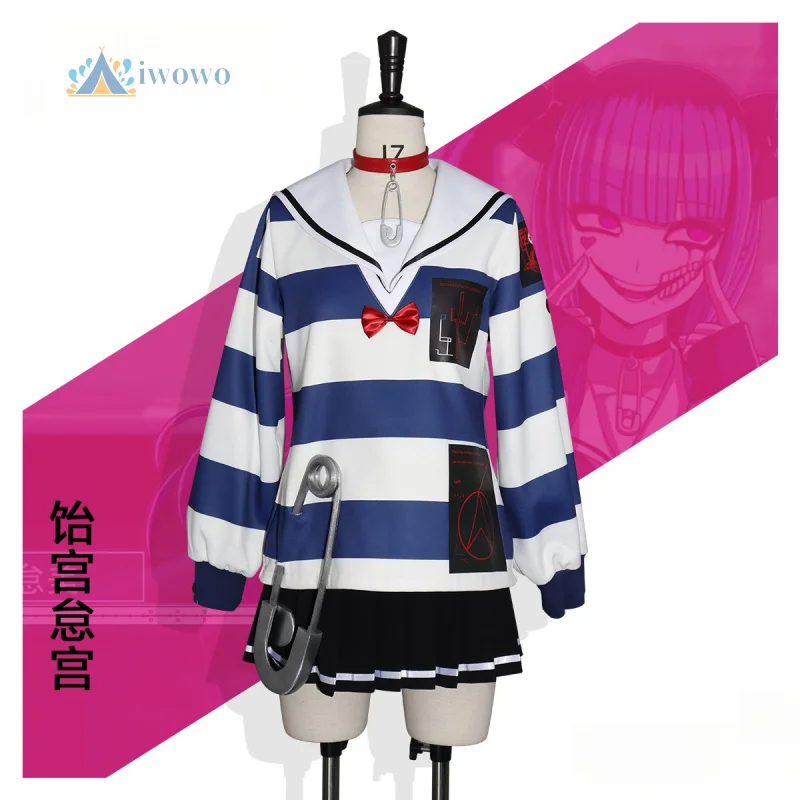 

Game The Hundred Line Cosplay Amemiya Darumi Costume Striped hoodie Dress Daily Uniform Halloween Carnival Christmas Party Suit