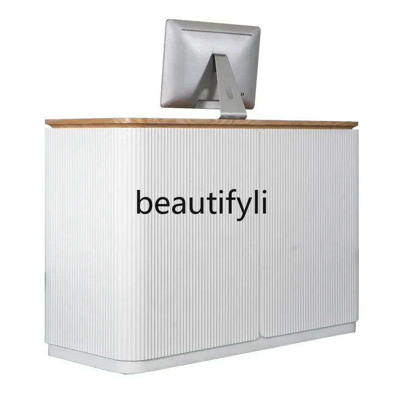 

Light luxury checkout page bar cabinet white paint small size front desk table 1.4 meters