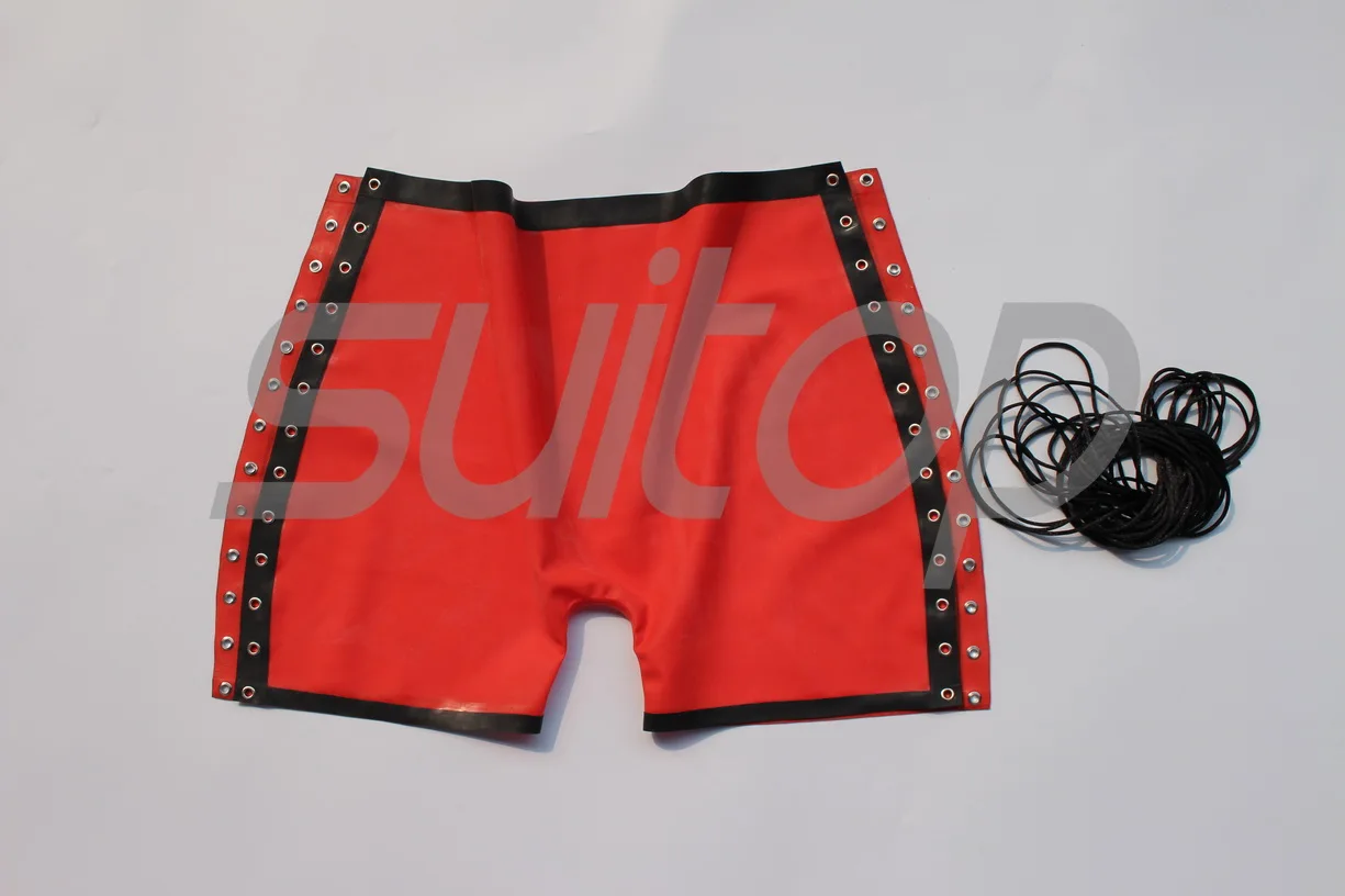 Suitop اللاتكس undershort مثير السراويل الملاكم اللاتكس الساخنة بأربطة للرجال