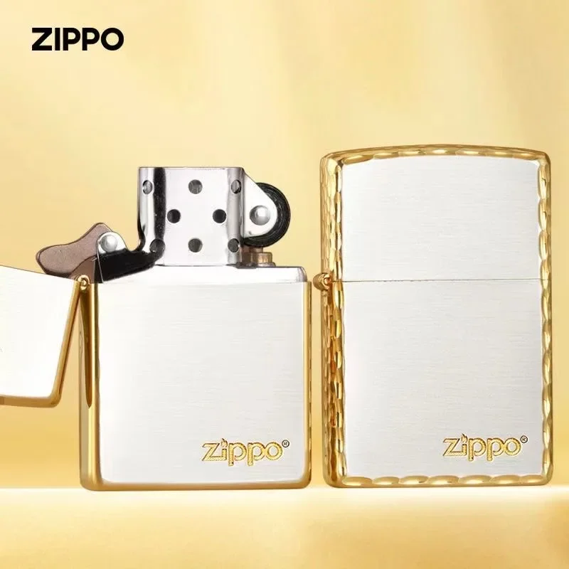 Zippo lighter Arabesque 3-sides Etching Silver Gold Plating Windproof Collection in box