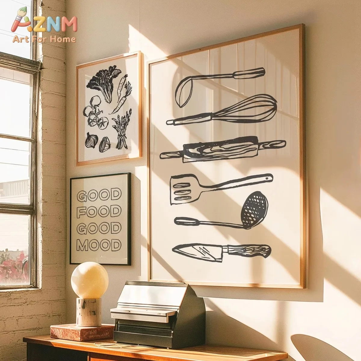 AZNM Cute Kitchen Prints Art Download Set of 3 Kitchen Decor Neutral Foodie Poster Wall Art Gift for Cook Minimal Wall Art