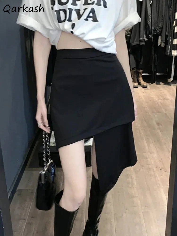 

Black Irregular Skirts Women Sexy High Waist Fashion Streetwear Chic Simple Casual College All-match Mini A-line Faldas Mujer