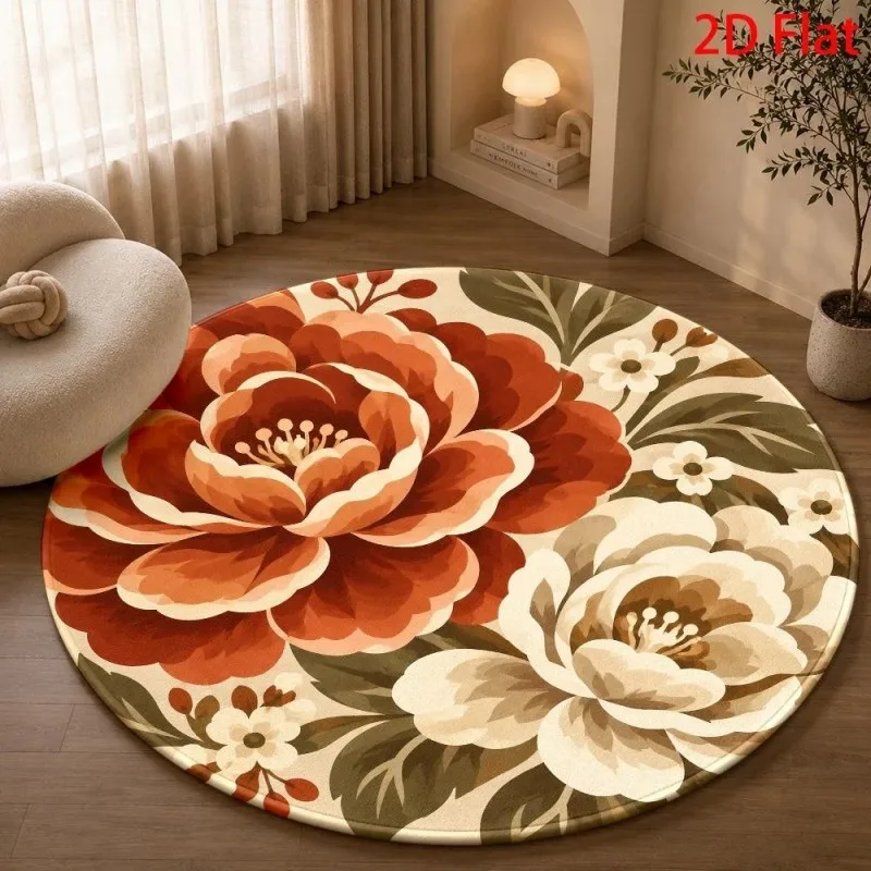 Pink Floral Garden Pattern Carpet Round Area Rug Soft Romantic Decor Floor Cover for Bedroom Living Room Lounge Entryway Accent