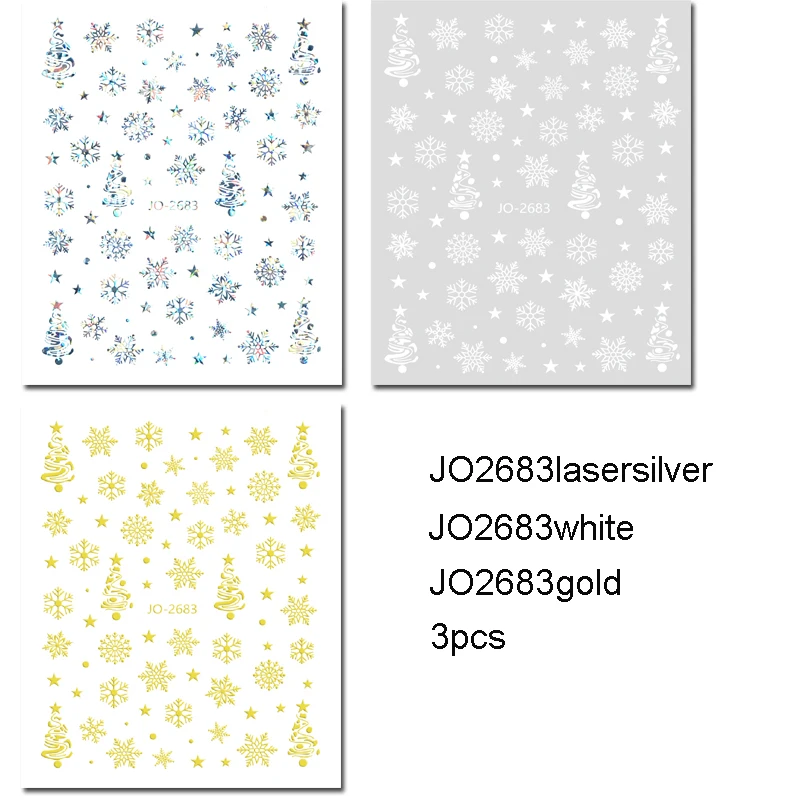 3D مسمار الفن الشارات الليزر الأبيض الفضة الذهب الثلج أشجار عيد الميلاد ملصقات الأظافر الديكور ل نصائح الأظافر الجمال