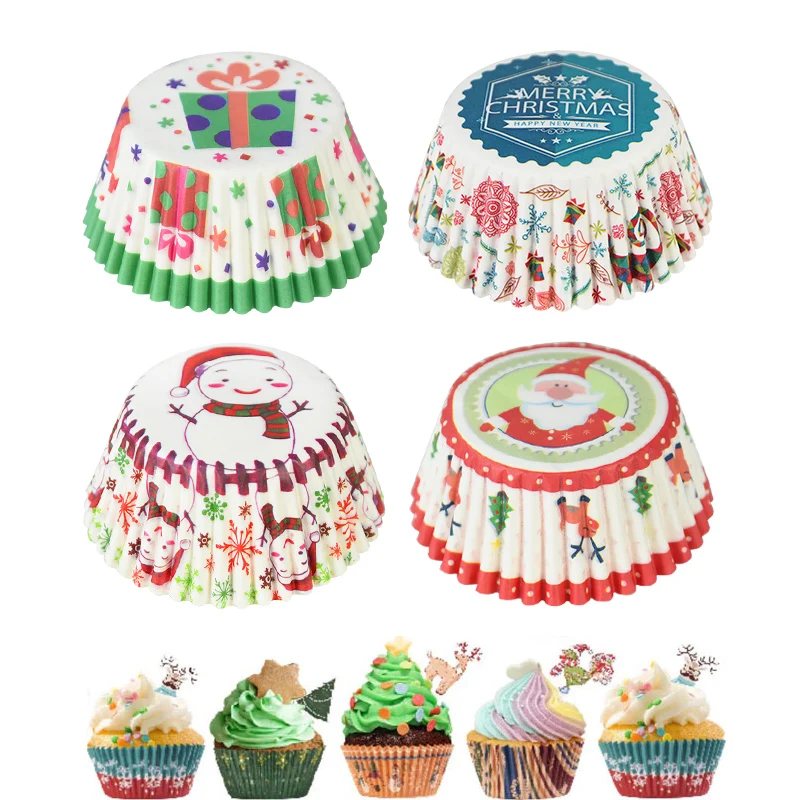 100Pcs Christmas Cupcake Paper Cups Muffin Cupcake Liners Merry  Cake Mold Baking  Home  Decorations