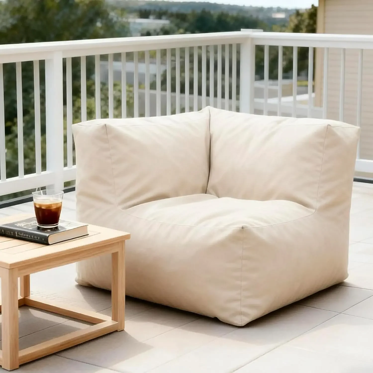 Outdoor Bean Bag Chair, Foam Filled Modular Patio Sofa Corner Seat | Water-Resistant Olefin Fabric, TPU Coating, Removable Cover