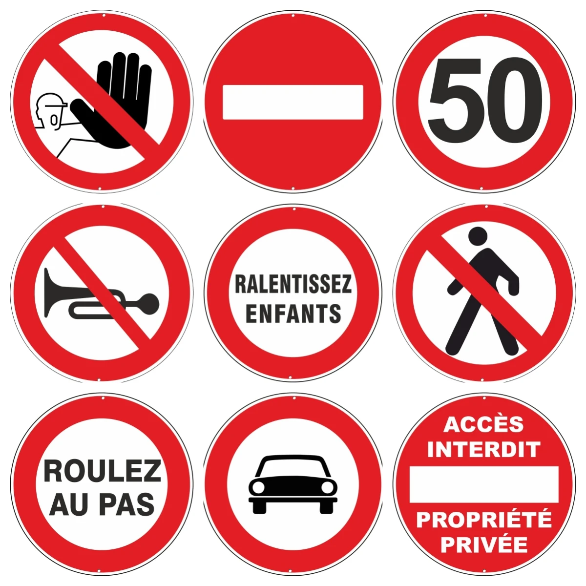 Round Wooden French Traffic Sign Themed Wall Decor Vintage No Entry No Horn 50 Speed Limit Hanging Plaque for Home Yard Decorati
