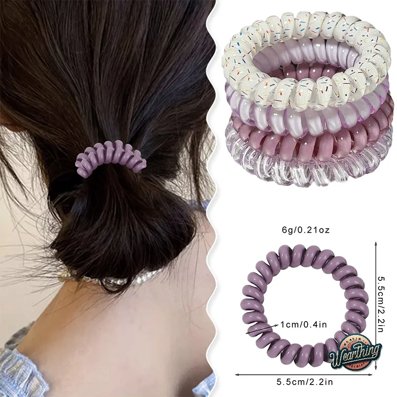 

4pcs Women's Spiral Hair Ties Telephone Wire Cord Hair Ring Elastic Head Bands Rubber Band Scrunchies Headwear Hair Accessories