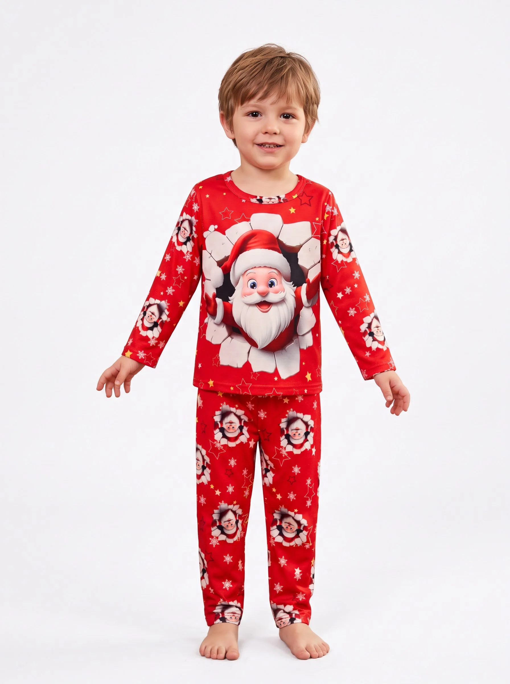 Boys Christmas Santa Claus Pajamas Set Flame Resistant Long Sleeve Top Pants Kids Snowflake Print Sleepwear Home Clothes