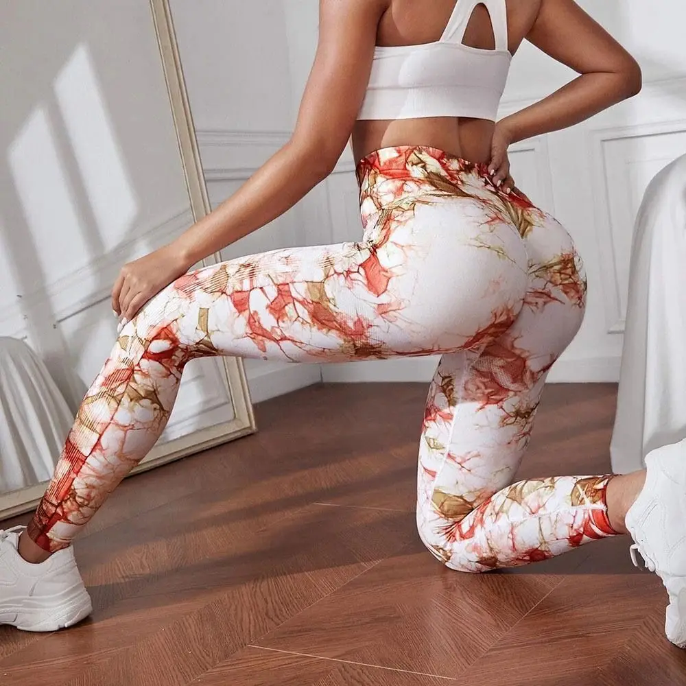 2023 New Women Tie Dye Seamless Yoga Pants High Waist Leggings Scrunch Gym Tights Workout Squat Scrunch Running Activewear