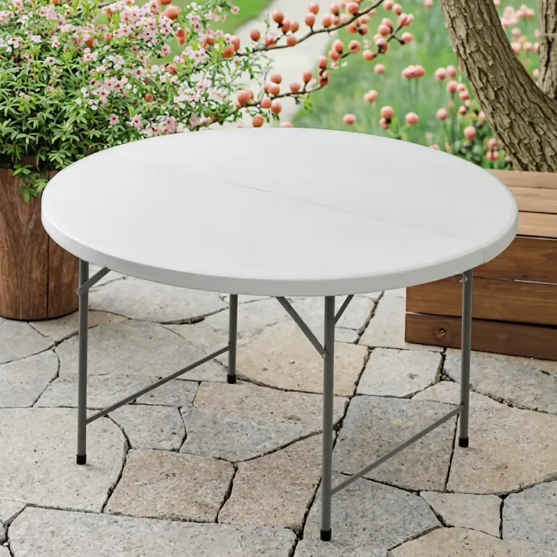 for 60 Inch Round Folding Banquet Table 10 Person HDPE Plastic Countertop Wedding Party Event Dining Table