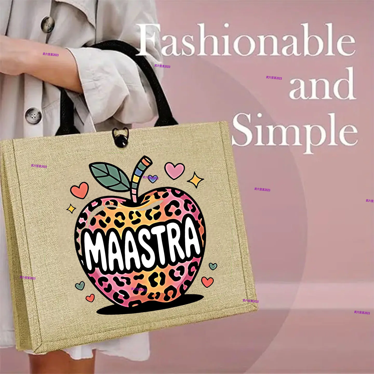 European and American Popular Simple Linen Bag Teachers' Day Cure Printing, Large-capacity Shopping Class Dual-purpose Bag