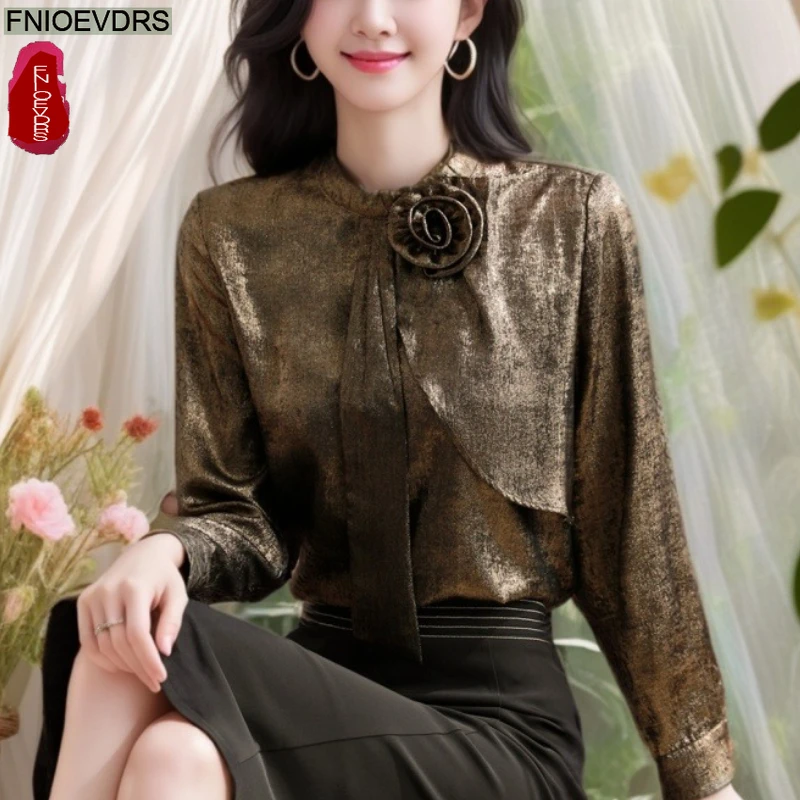 Blusas con bordado Floral para mujer, blusas básicas elegantes de manga larga para oficina, Año Nuevo, primavera 2026