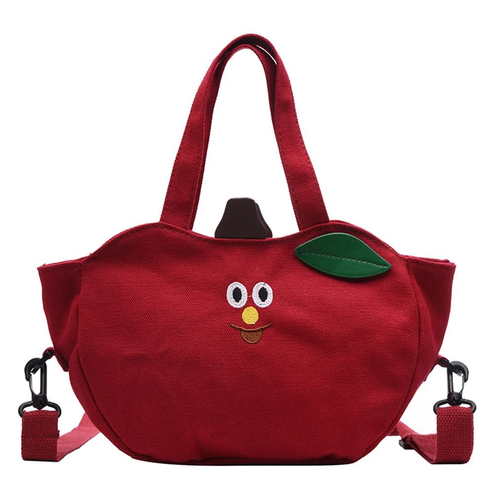 Bolso de mano con bordado de frutas para niña, bolso de mano creativo de plátano y manzana, bolso de un solo hombro, bolso cruzado informal de lona