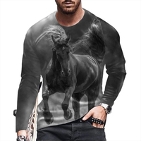 Fashion Horse 3D Animal Print Autumn Men's Round Neck T-shirt Long Sleeve T-Shirt Oversized Pullover Casual Trend Men Clothing