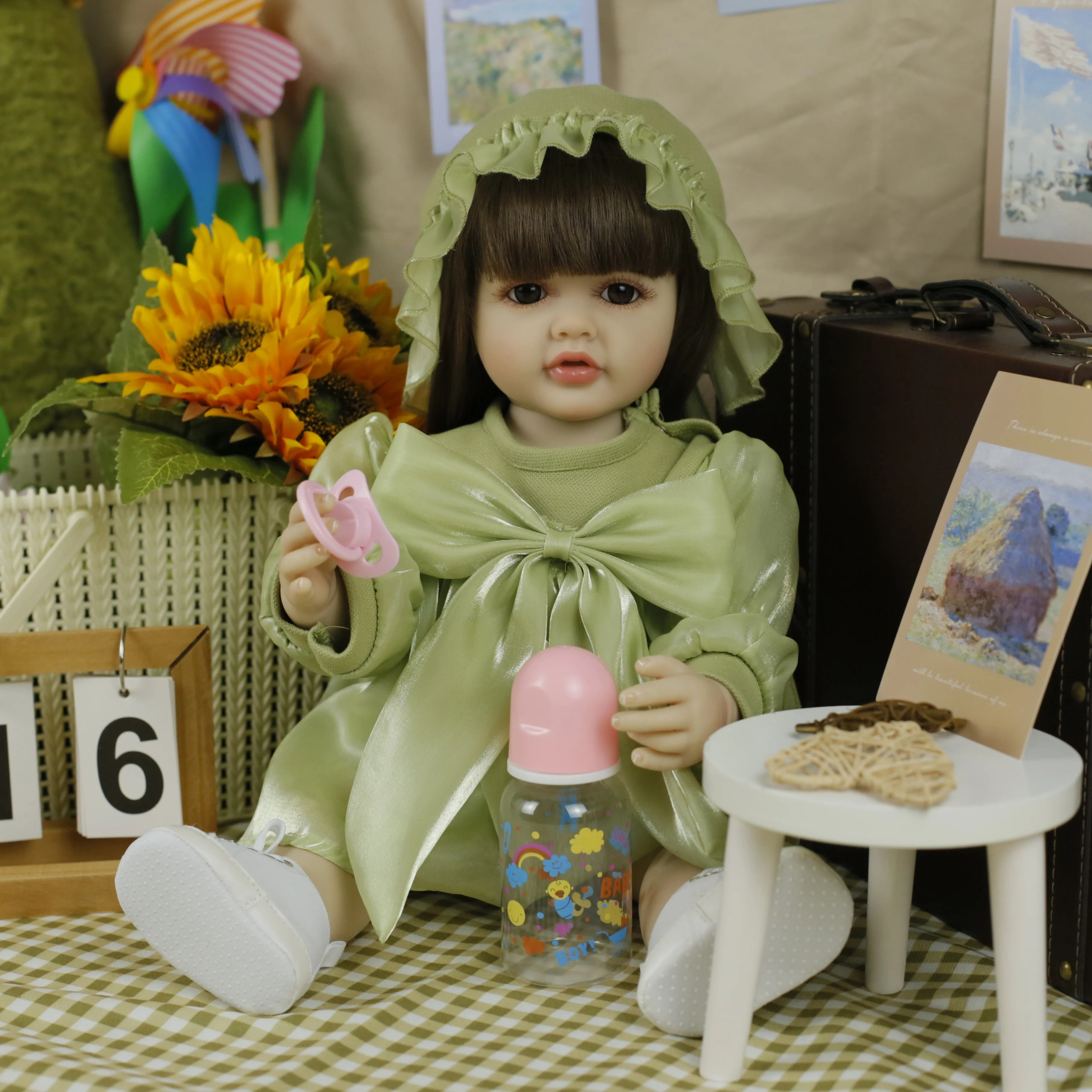 55cm macio silicone completo reborn bebê menina boneca brinquedo 22 Polegada realista cabelo longo princesa criança bebe aniversário crianças presente
