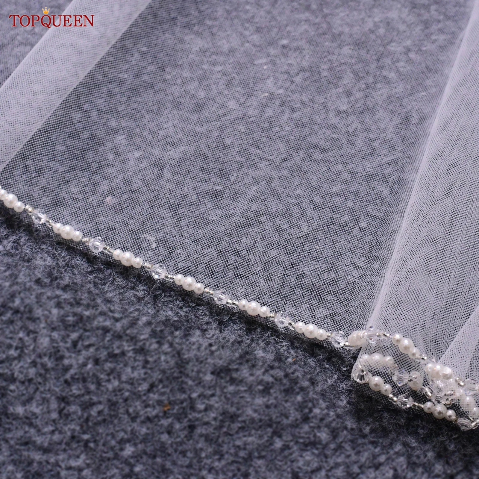 TOPQUEEN V107 Elegant Bridal Veil with Comb Single Layer Tulle Wedding Veil Custom Sizes Available Beaded Edge Design