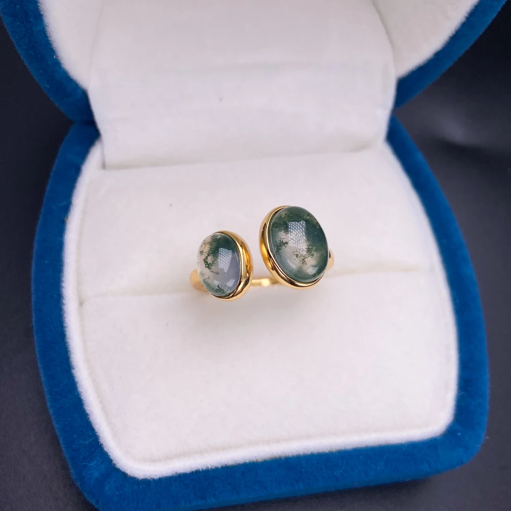 Trendy Natural Malachite Rings Sterling 925 Silver 18K Yellow Gold Lapis Moss Agate Kyanite Amazonite for Women Party Jewelry - view 5