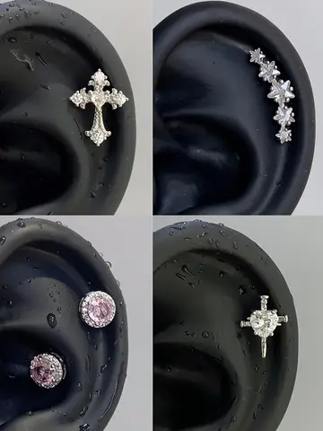1pcs Quality Shiny Cross Zircon 316L Stainless Steel Ear Bone Nail Y2K Style Silver Color Earring for Women Cochlear Accessories