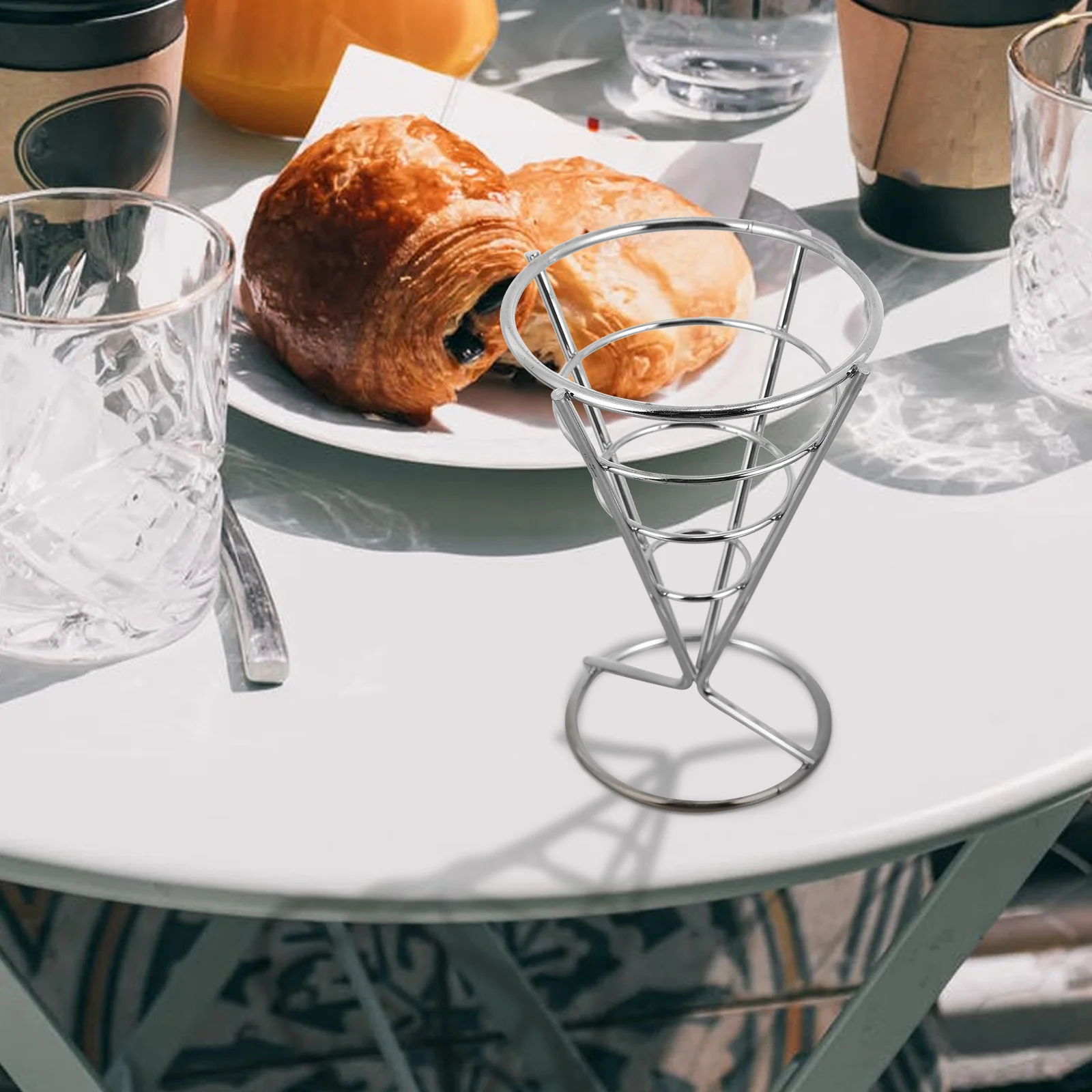 

4Pcs French Fries Cone Holder Heavy Duty Iron Food Basket for Serving Appetizers Ice Cream Mini Pancakes Candies At Home