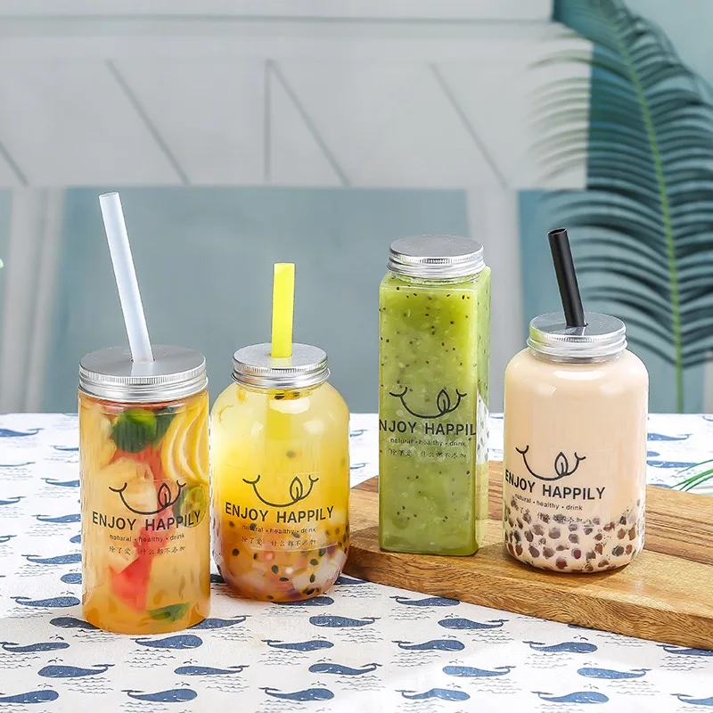 고품질 일회용 투명 PET 음료 컵 350ml 500ml 650ml 테이크아웃 사각 보바 티 음료 주스 플라스틱 병