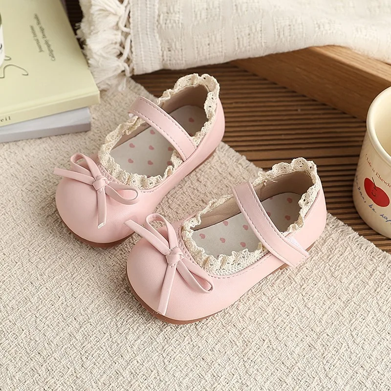 Girls Princess Shoes Ruffles Spring Autumn Butterfly-knot Girls Ballet Shoes Elegant Sweet Candy Color Children Flat Shoes
