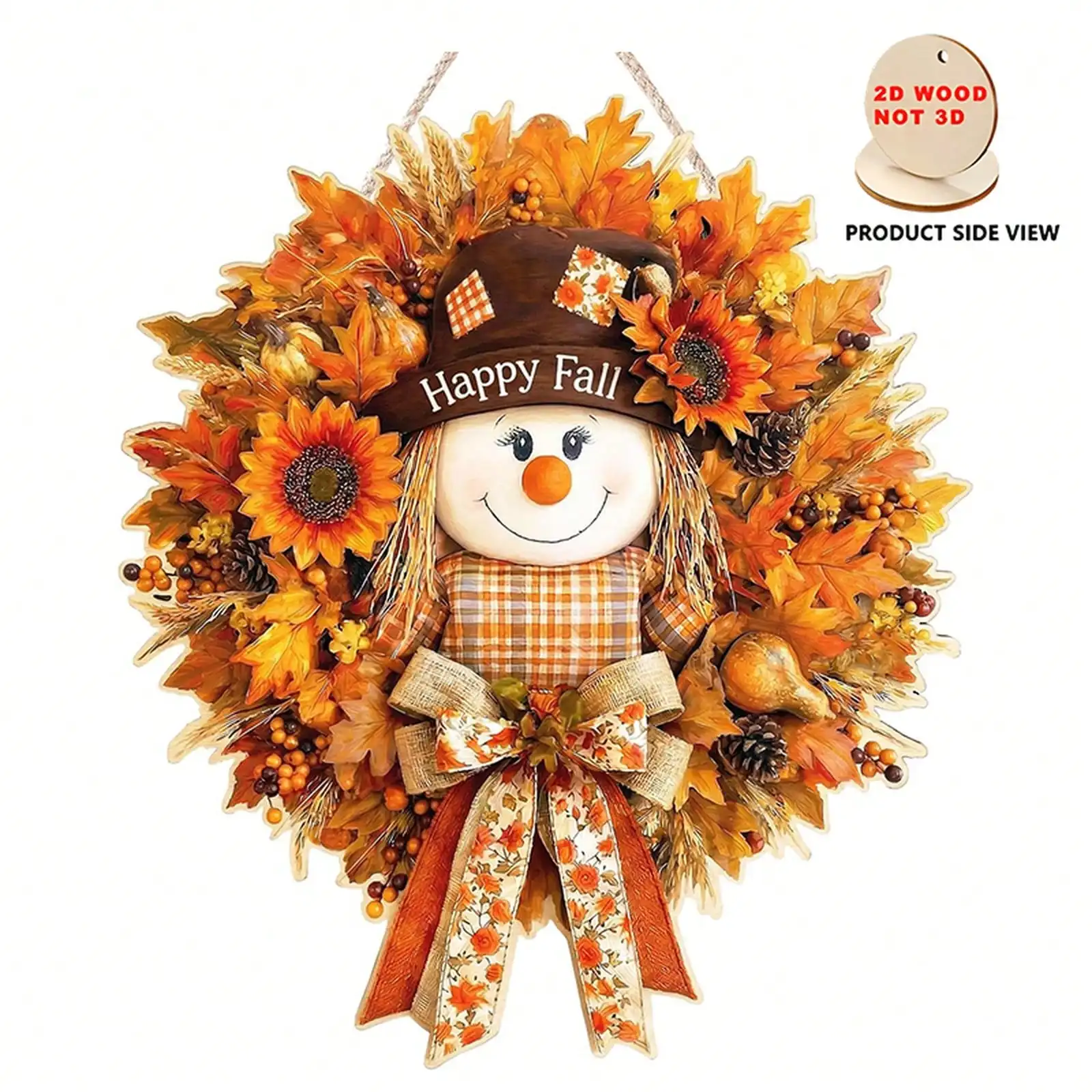 2D Plane,Fall Decorations For Home Wooden Fall Decor Scarecrow Door Wreath For Front Door Farmhouse Scarecrow Maple Leaf Welcome Sign Door Hanger For Autumn Harvest Thanksgiving Outdoor Indoor Wall Home Decor