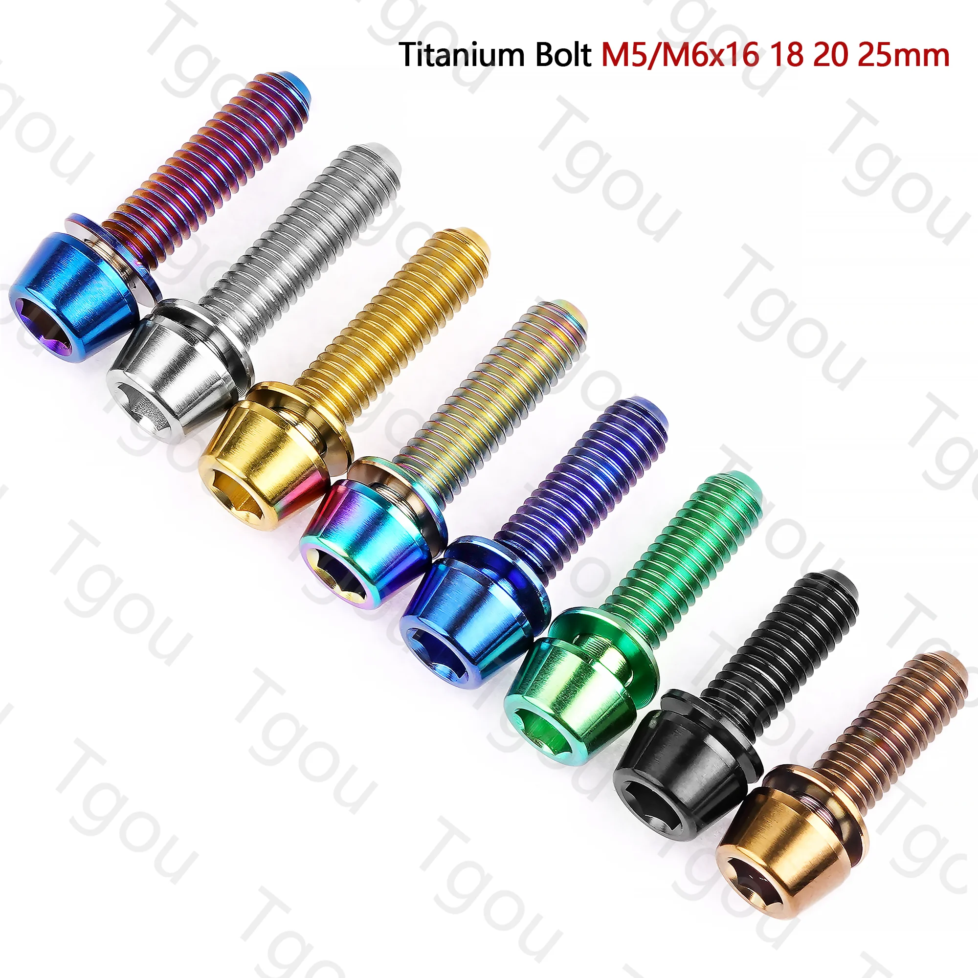 Tgou Titanium Bolt M5/M6x16 18 20 25mm with Washers Hex Head Screw for Bicycle Disc Brake Stem Clamp