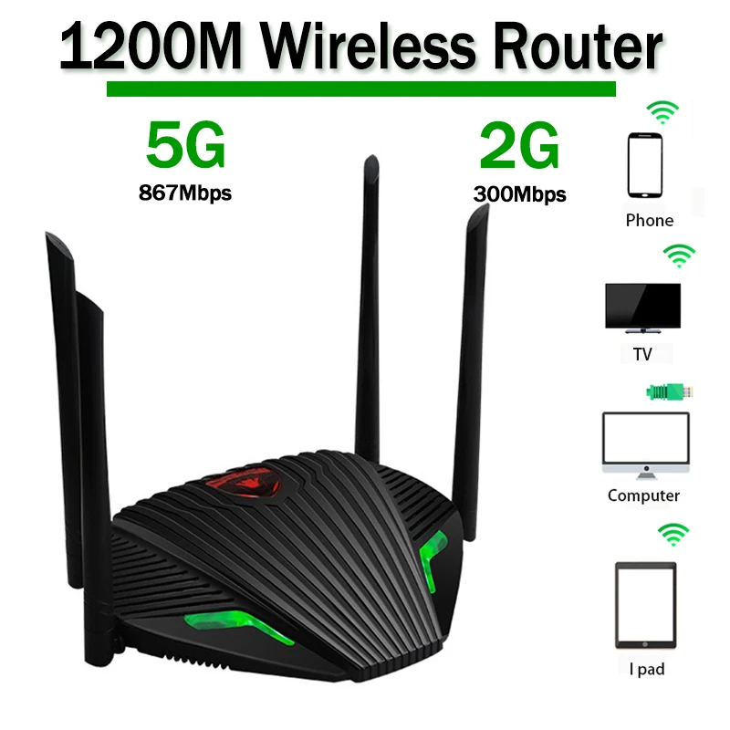 WiFi Router Dual Band 2.4&5GHz 1200M External Antenna Wireless Router Network Card Gigabit Port Wireless Signal Repeater Home