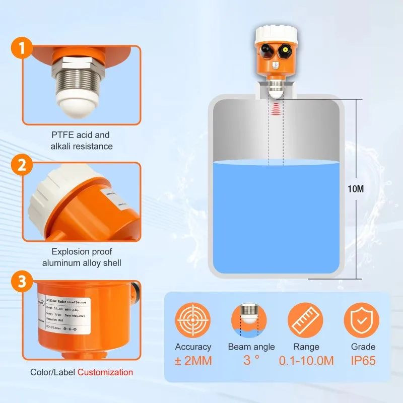 Smart Home Devices Tuya WiFi Alarm System Oil Fuel Water Tank Ultrasonic Radar Level Sensor Liquid Level Sensors