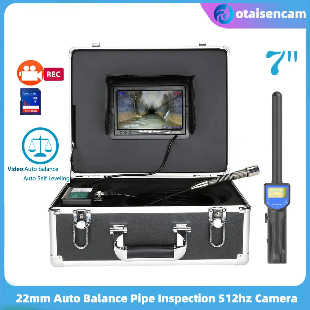 

7" IPS AHD 1080P Monitor DVR Sewer Pipe Drain Sewer Inspection Endoscope 22mm IP68 Auto Self Leveling Camera With 512hz Built-in