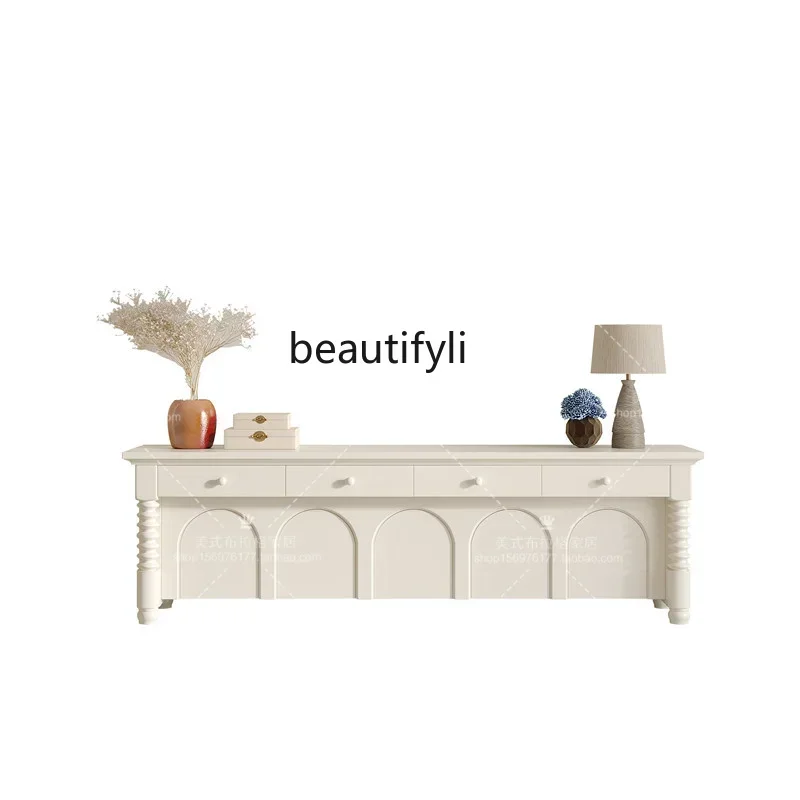 

American solid wood, TV cabinet small apartment modern Roman column living room audio-visual TV cabinet