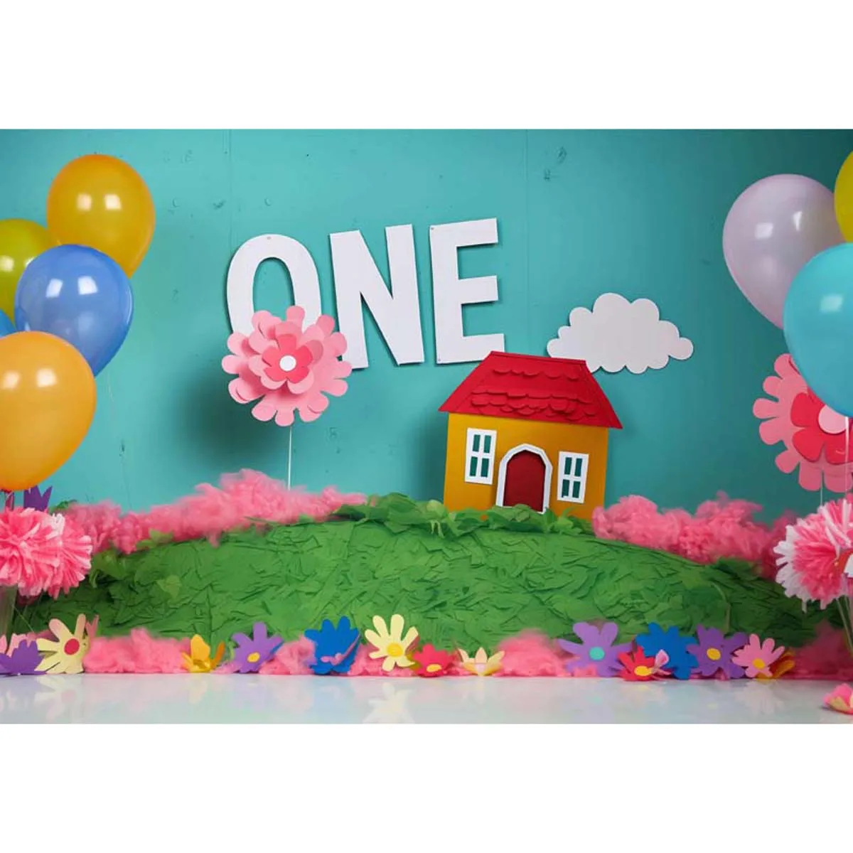 

Allenjoy Papercut Cartoon House 1st Birthday Backdrop