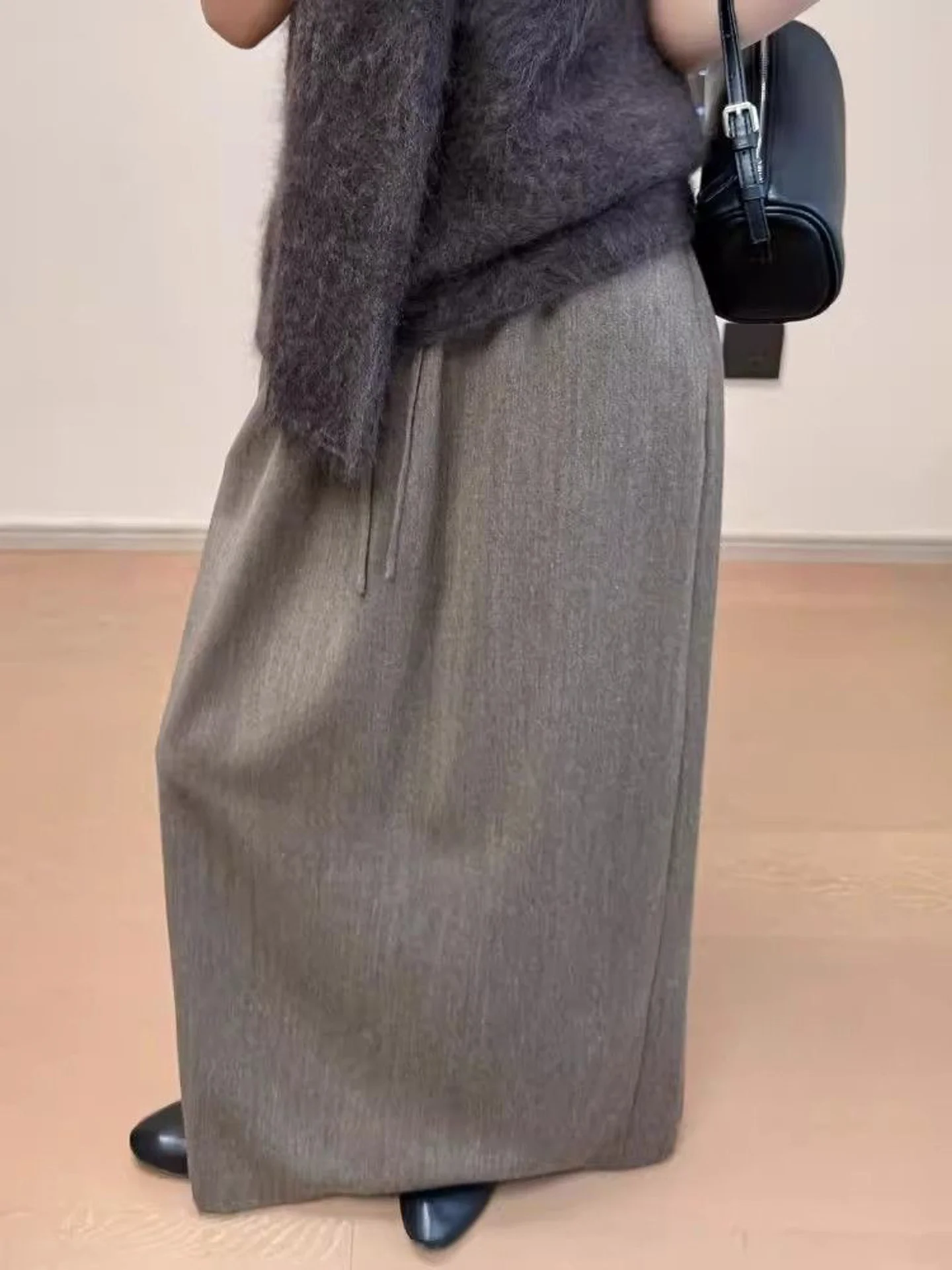 Casual Drawstring Loose Straight Cut Long Skirt Women's High Waist A-Line Skirt Autumn New Design Sensation Half-length Skirt