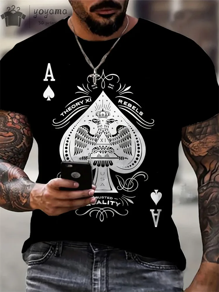 Summer Men's T-Shirt Oversized T-Shirt Retro Short Sleeve Fashion American Poker Letter 3d Print Harajuku Street O-Neck T-Shirt